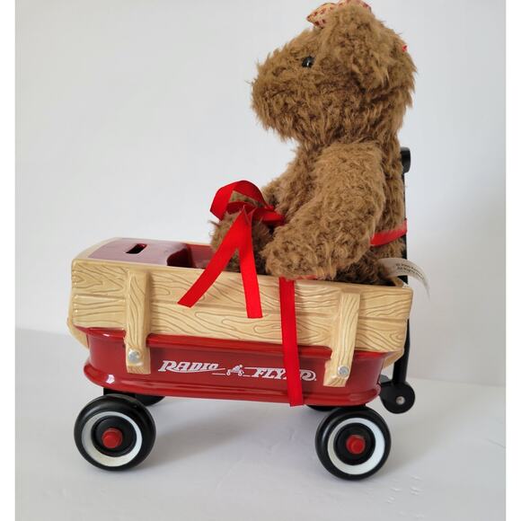 Vintage 2000 Radio Flyer Collectible Coin Bank Plush Girl Bear in Wagon Enesco - Picture 3 of 11